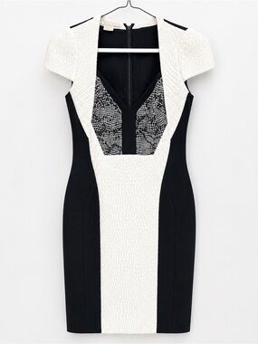 Antonio Berardi Black and White Cap-Sleeve Sheath Dress